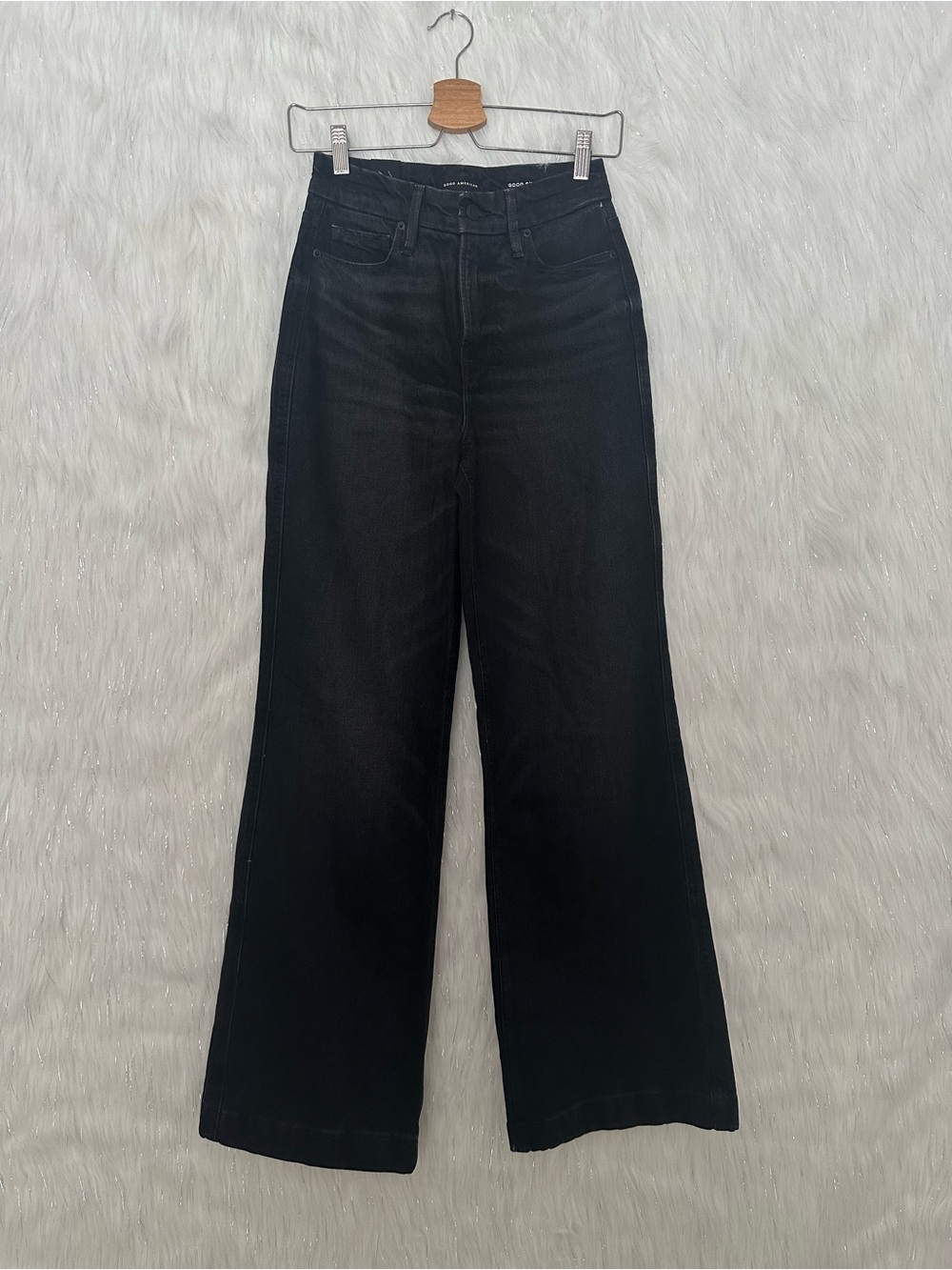 Good American Black High-Rise Wide Leg Jeans